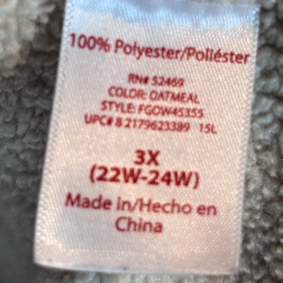 Faded Glory Sherpa Lined Full Zip Jacket Women’s Plus 3X (22W/24W) Oatmeal Beige - Picture 14 of 15